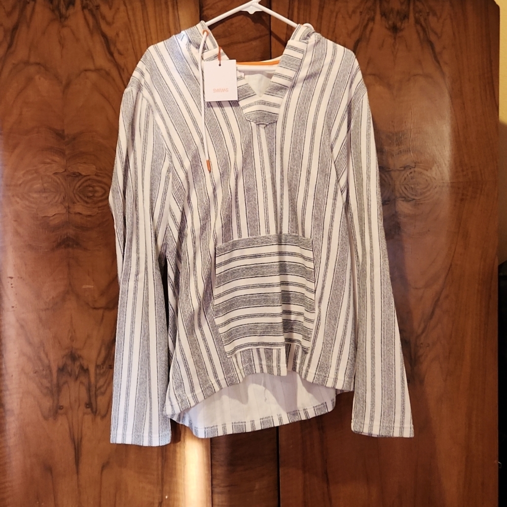 SWIMS brand XL Cotton-Poly Blend White and Blue Hoodie NWT
